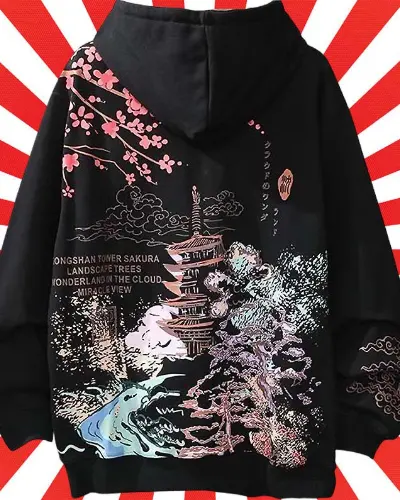Sweat Japonais Temple & Sakura