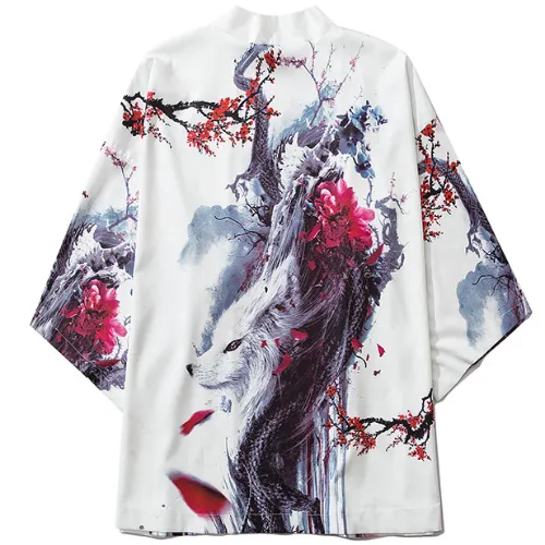 Haori au motif de renard blanc